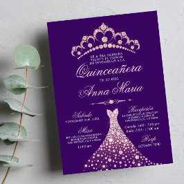 Convites Elegante Espanhol Quinceañera Mis Quince Purple