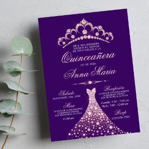 Convites Elegante Espanhol Quinceañera Mis Quince Purple