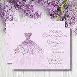 Convites Elegante Espanhol Quinceañera Mis Quince Purple<br><div class="desc">Quinceañera Mis Quince Anos. Diamante brilhante tiara / coroa e vestido / vestido. Lavanda púrpura clara com cores azuis coloridas. Fácil de editar placas de modelo. Perfeito para a festa de aniversário 15.</div>