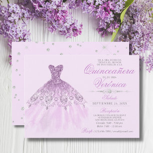 Convites Elegante Espanhol Quinceañera Mis Quince Purple