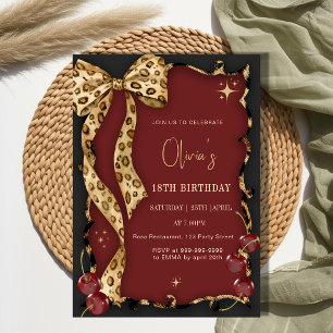 Convites Elegante Estampa de Leopardo Cereja Selvagem Glam