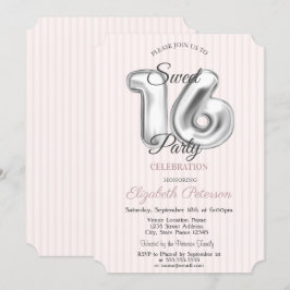 Convites Elegante Estiloso Rosa Listrado Sweet 16