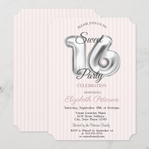 Convites Elegante Estiloso Rosa Listrado Sweet 16