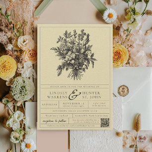 Convites Elegante Etiqueta Floral Amarela Manteiga Casament