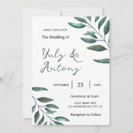 Convites Elegante Eucalipto Botânico Minimalista Branco