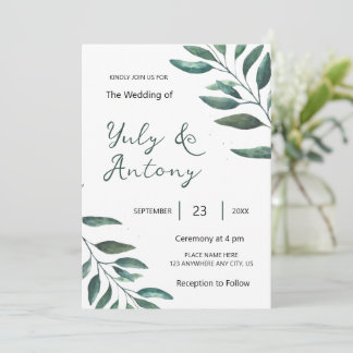 Convites Elegante Eucalipto Botânico Minimalista Branco