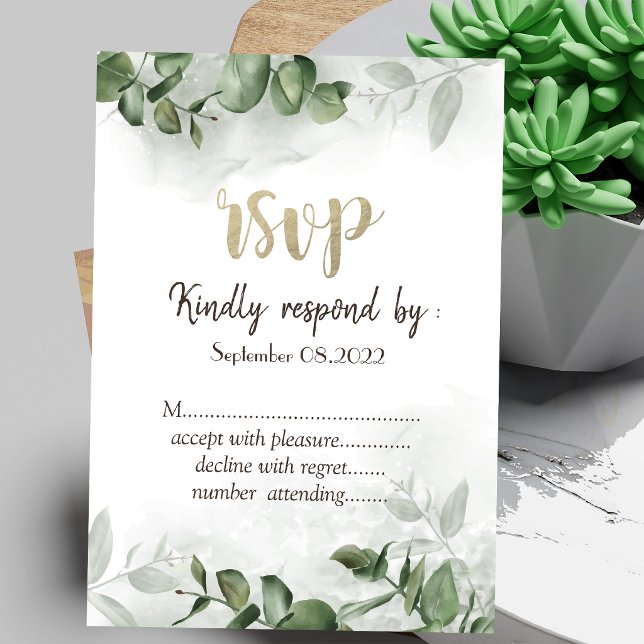 Convites Elegante Eucalipto em Aquarela  RSVP (Criador carregado)