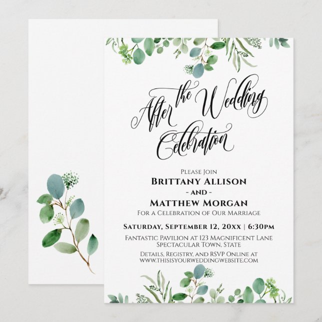 Convites Elegante Eucalipto para Celebração de Casamento (Frente/Verso)