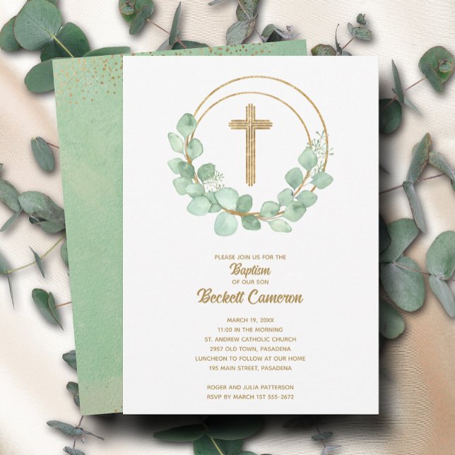 Convites Elegante Eucalyptus Baptism (Criador carregado)