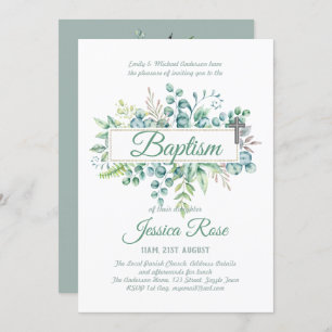 Convites Elegante Eucalyptus Baptism Christening