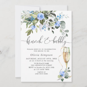 Convites Elegante Eucalyptus Blue Rosa Brunch e Bubble