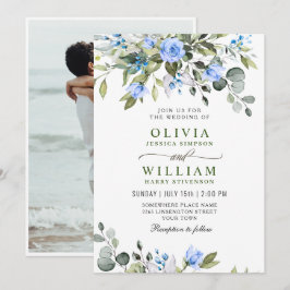 Convites Elegante Eucalyptus Blue Rosa Casamento Verde