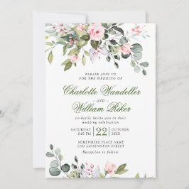 Convites Elegante Eucalyptus Blush Rosas Casamento Verde