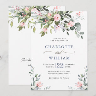 Convites Elegante Eucalyptus Blush Rosas Casamento Verde