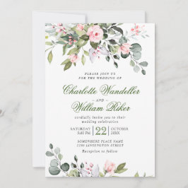 Convites Elegante Eucalyptus Blush Rosas Casamento Verde