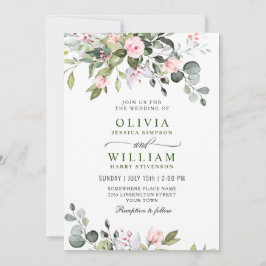 Convites Elegante Eucalyptus Blush Rosas Casamento Verde