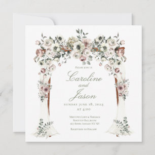 Convites Elegante Eucalyptus Blush White Floral Cor-de-Rosa