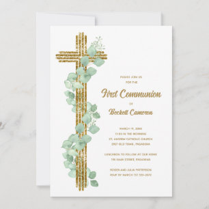 Convites Elegante Eucalyptus e Cross First Communes