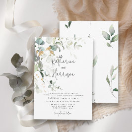 Convites Elegante Eucalyptus e Dourado Casamento Verde