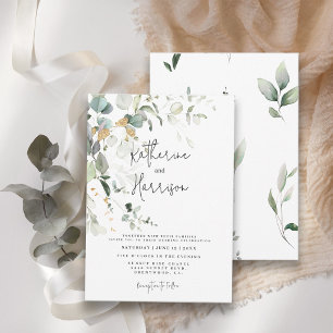 Convites Elegante Eucalyptus e Dourado Casamento Verde