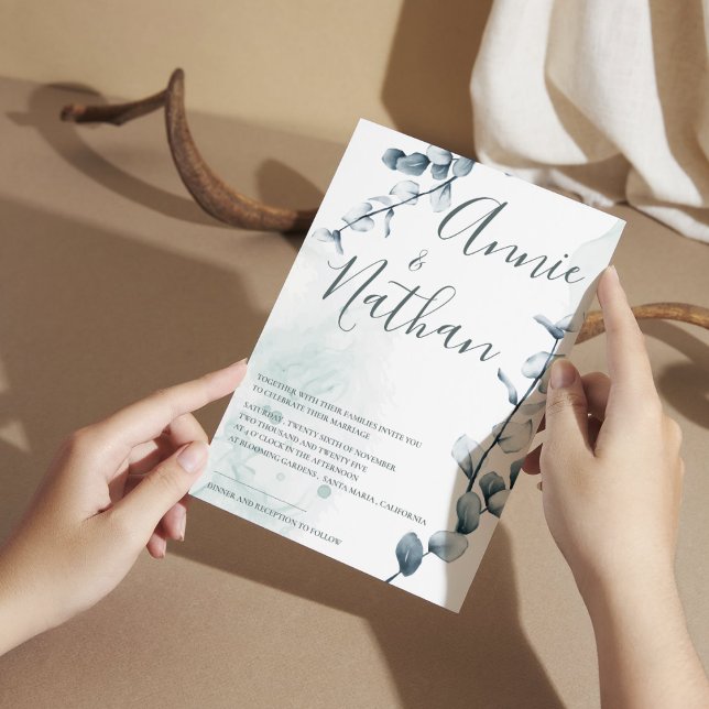 Convites Elegante Eucalyptus Green Deixa Casamento Botânico (Elegant Eucalyptus Green Leaves Botanical Wedding Invitation)