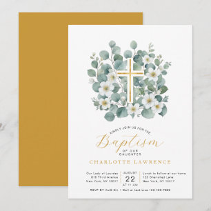 Convites Elegante Eucalyptus Greenery Baptism Cross