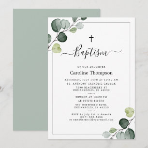 Convites Elegante Eucalyptus Greenery Batismo Verde