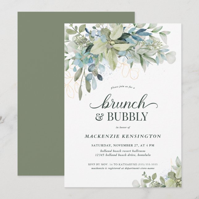 Convites Elegante Eucalyptus Greenery Brunch (Frente/Verso)