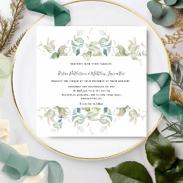Convites Elegante Eucalyptus Greenery, Casamento Quadrado