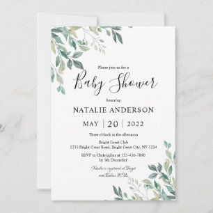 Convites Elegante Eucalyptus Greenery Chá de fraldas Russo