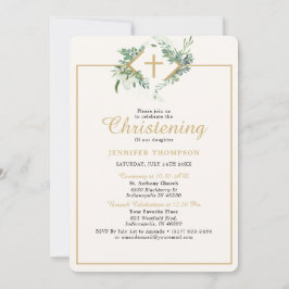Convites Elegante Eucalyptus Greenery Dourado Christening