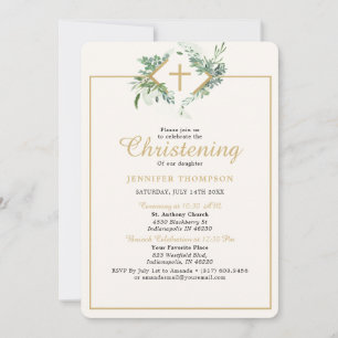 Convites Elegante Eucalyptus Greenery Dourado Christening