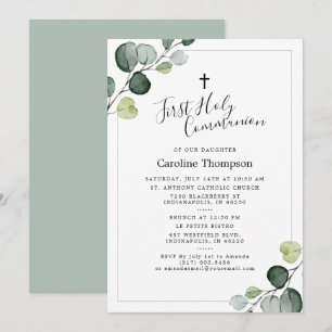 Convites Elegante Eucalyptus Greenery Primeira Santa Comunh
