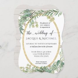 Convites Elegante Eucalyptus Greenery Rustic Wood Watercolo