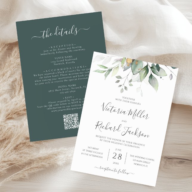 Convites Elegante Eucalyptus Greenery Tudo Em Um Casamento  (Criador carregado)