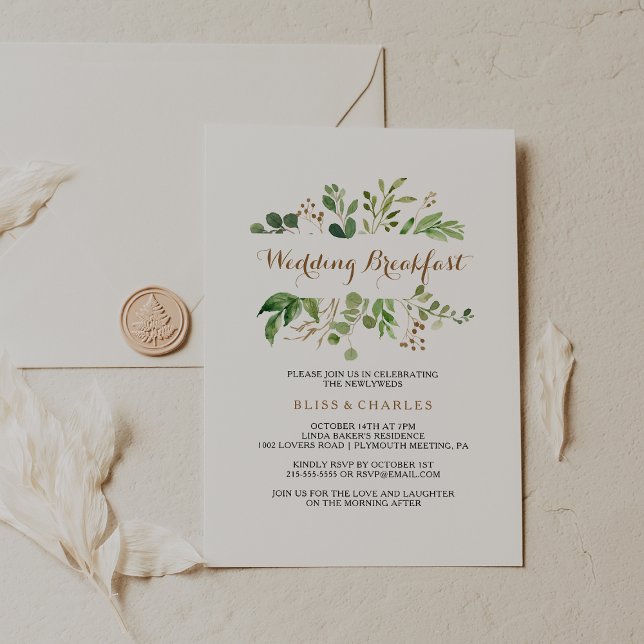 Convites Elegante Eucalyptus Leaf Greenery Casamento Breakf (Criador carregado)