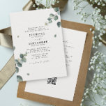 Convites Elegante Eucalyptus Wedding All in One RSVP Código<br><div class="desc">Uma nova tomada do nosso popular design de eucalipto, as folhas apontam para os nomes dos casais numa combinação de tipografia serif clássica com caligrafia. Esta design é excelente para um casamento rústico, outono, inverno, país ou ao ar livre. AJUDA A SALVAR TONELADAS DE DINHEIRO, ADICIONANDO DETALHES E CÓDIGO QR...</div>