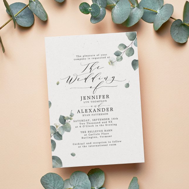 Convites Elegante Eucalyptus Wedding All in One RSVP Código (Criador carregado)