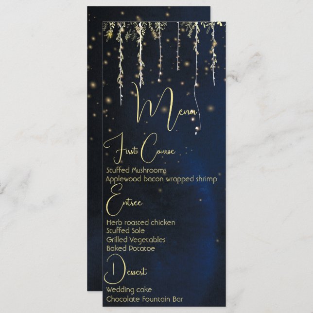Convites Elegante Evening Wedding Menu (Frente/Verso)