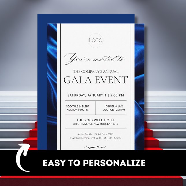 Convites Elegante Evento de Gala Azul Real para Captação de (Criador carregado)