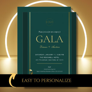 Convites Elegante Evento de Gala Verde e Dourado para Arrec
