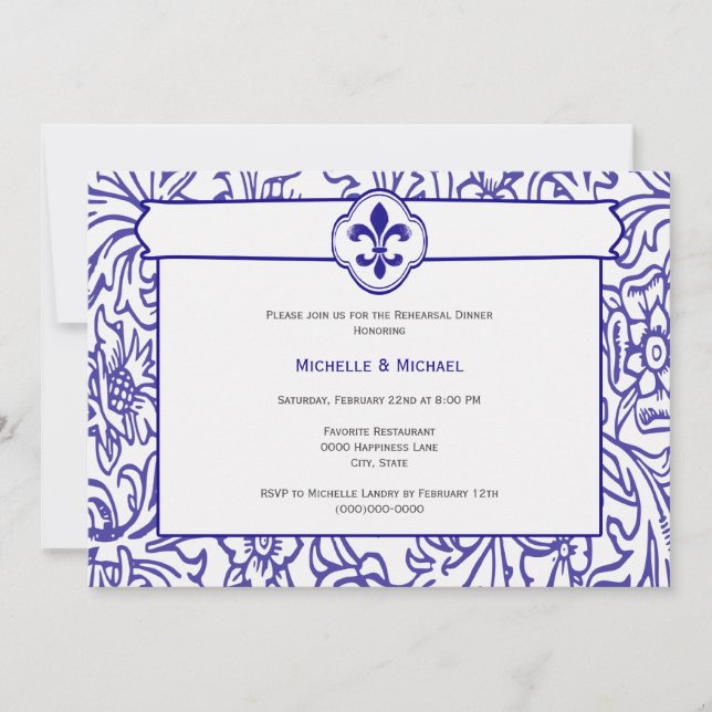 Convites Elegante Evento Lilás Branco Fleur de Lis (Frente)