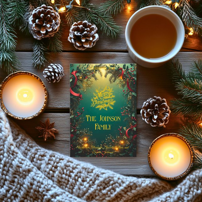 Convites Elegante Evergreen Garland com Saudação Familiar (Criador carregado)