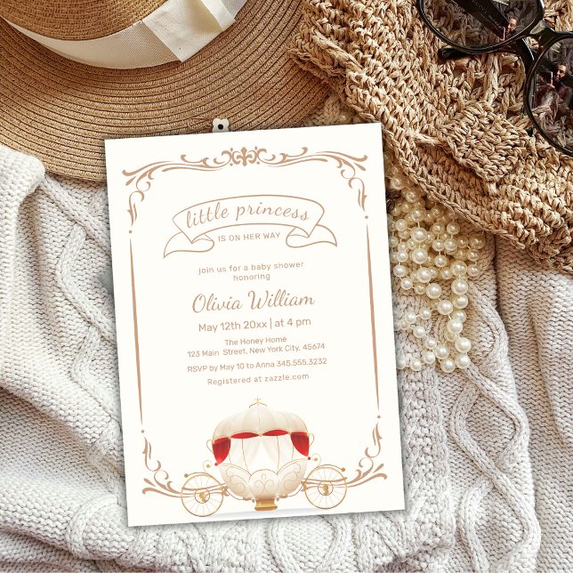 Convites Elegante Fairytale Princess Carruagem (Elegant Fairytale Princess Carriage Baby Shower Invitation)