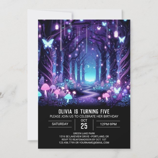 Convites Elegante Fantasy Woodland Digital Birthday (Frente)