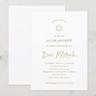 Convites Elegante Faux Dourada Calliografia Bar Mitzvah