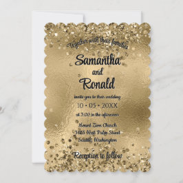 Convites Elegante Faux Dourada Glitter e Foil Wedes