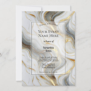 Convites Elegante Faux Dourado, Cinza e Evento Branco Marmo