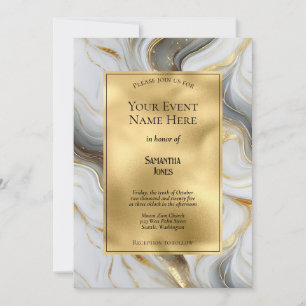 Convites Elegante Faux Dourado, Cinza e Evento Branco Marmo