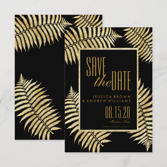 Convites Elegante Faux Folha de Ouro Bracken Save The Date (Frente/Verso)